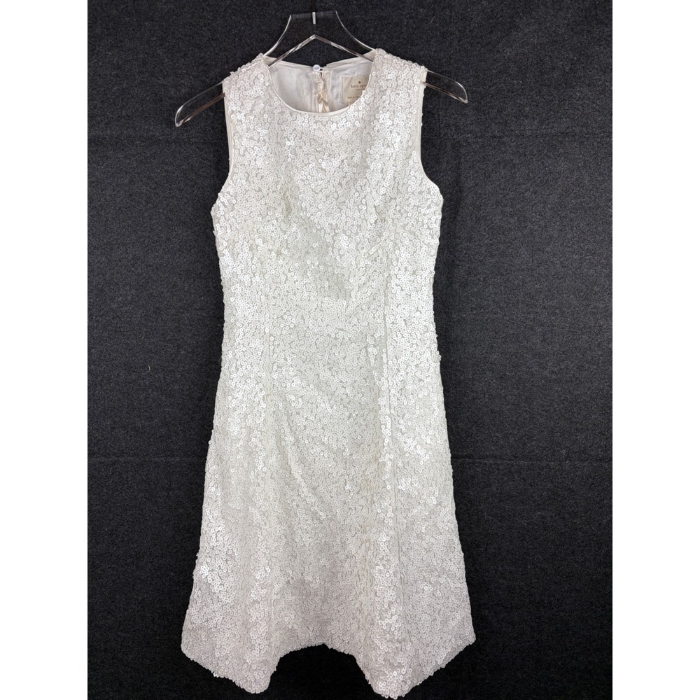 Kate Spade Sequin Fit Flare Dress Fresh White Size 2 NWT $898 NJMU4143